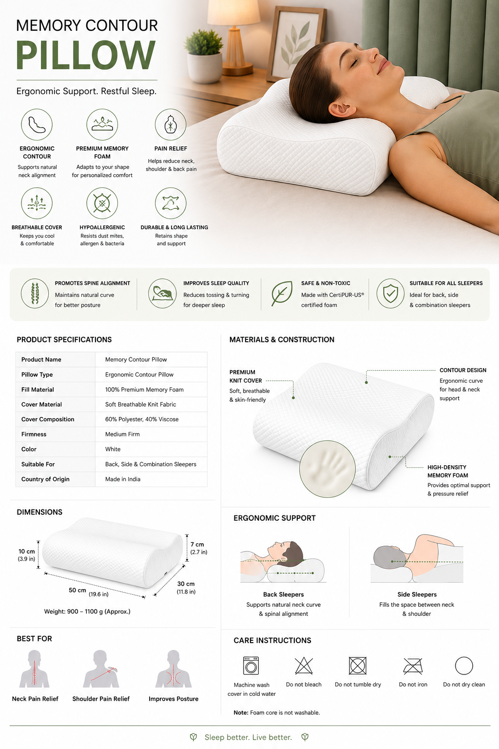 Memory Foam Contour Pillow 24x14x4 - Image 4