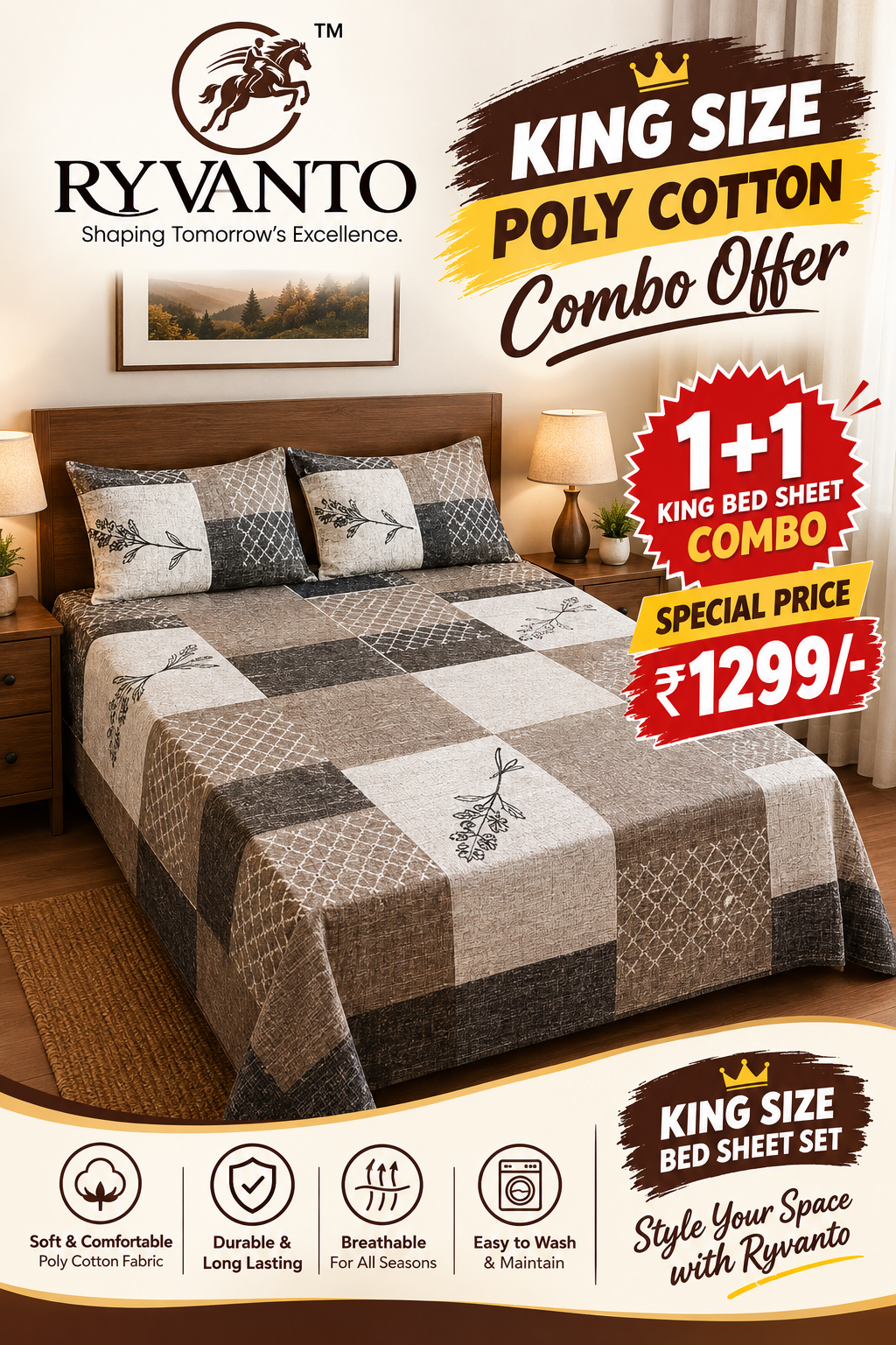 Bedsheet King Size -Combo Offer (1+1) Rs.1299 Only