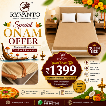 Mattress Protector Queen - Onam Special Offer Waterproof  Fitted Terry Cotton Rs.1399 (1+1)